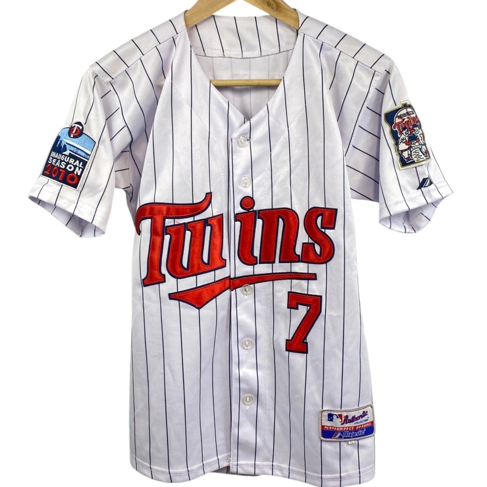 Majestic Twins Jersey Mauer #7 Youth XL 2010 Inaugural Season White Pinstripe